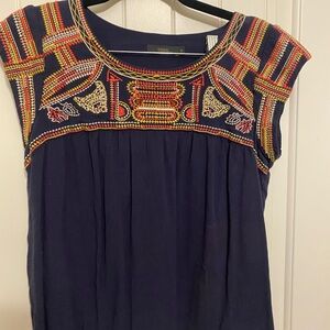 THML Navy Top with Colorful Embroidery